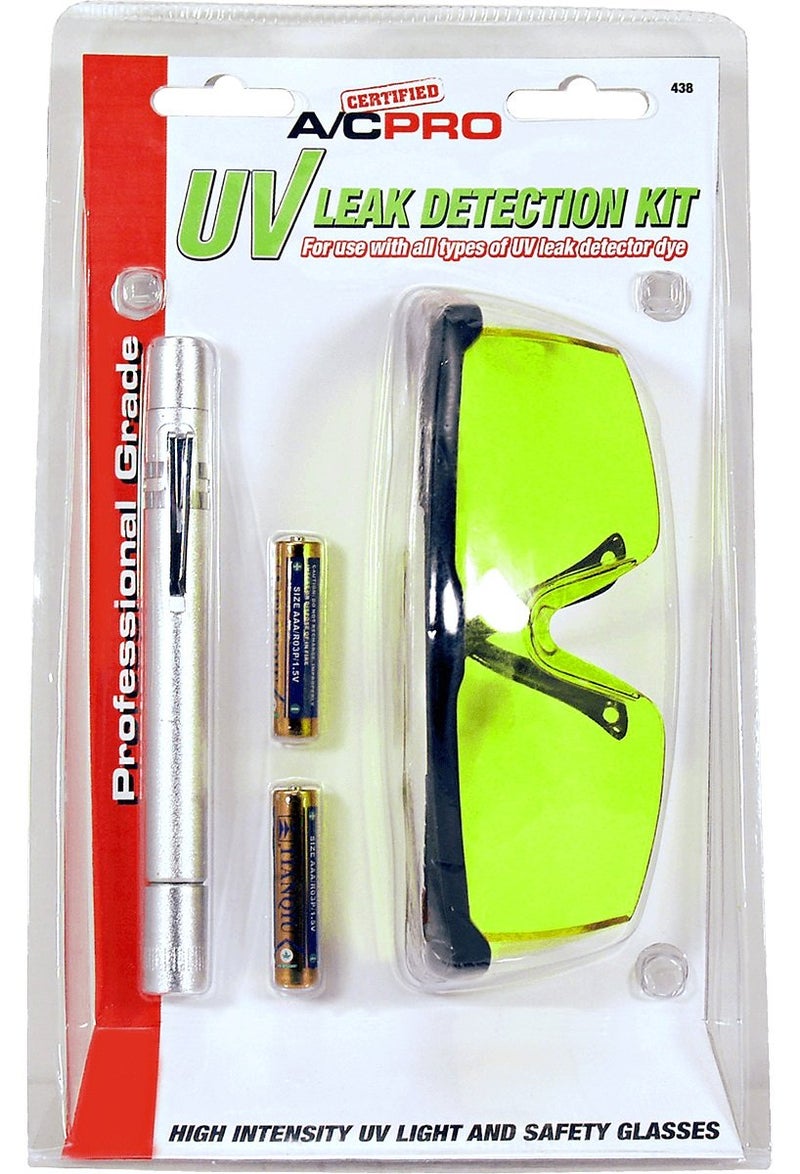 A/C Pro Certified A/C Pro Car Air Conditioner Stop Leak Detector Kit, Leak Detection Kit Detects O Ring and Hose Leaks, Includes Protective Glasses and Pen Light - Image 2